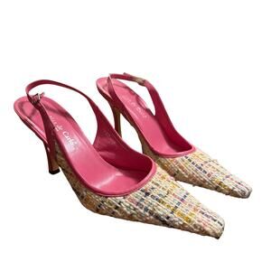 Vintage Max de Carlo kitten heels shoes 7 Tweed Italian Luxury Designer 80s Glam